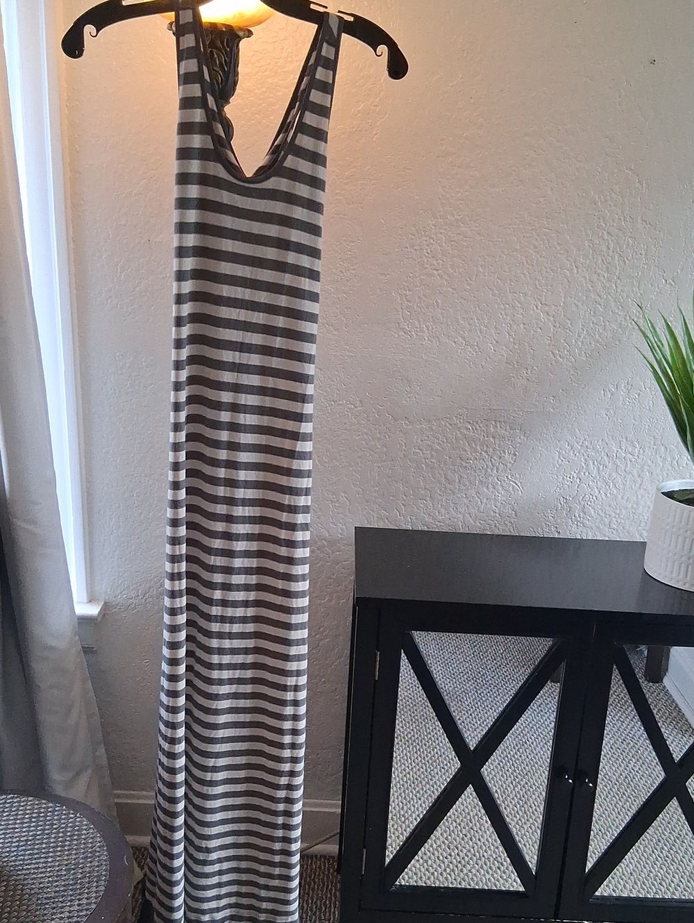 Club Monaco Gray and White Striped Maxi Dress